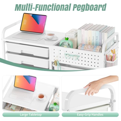 14 Drawer Rolling Storage Cart with Tabletop and Pegboard for Crafts Green - color: Green