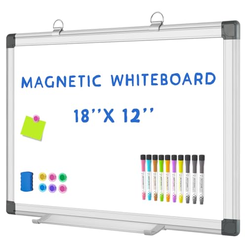 Grtard 18" x 12" White Board Dry Erase, Magnetic Dry Erase Boards, Hanging Magnetic Whiteboard with Marker and Strong Magnets, Dry Erase Board for Wall, White Boards Dry Erase for School, Office, Home - color: Silver, size: 18"W x 12"H