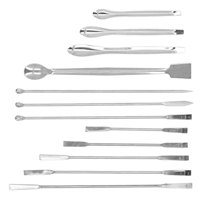 Generic 12Pcs Laboratory Spatula, Stainless Steel Micro Scoop Dual Head Design with Polished Long Handle and Cloth Bag, for Experiment Lab Home Use