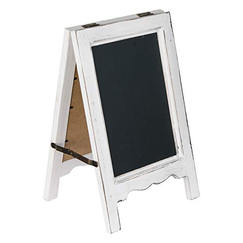 15 inch Mini Tabletop Wooden A-Frame Double-Sided Slate Chalkboard Sign Easel for Business (White) - color: White