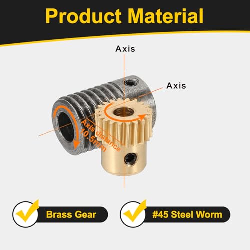uxcell Worm Gear Set 20T 0.5 Module 20:1 Reduction Rate, Right Rotation Drive Gear Box Wheel Reduce Transmission Part (Brass Gear-4mm Bore, #45 Steel Rod 6mm Bore) - size: Gear-4mm, Rod-6mm Bore, style: 0.5M-20T