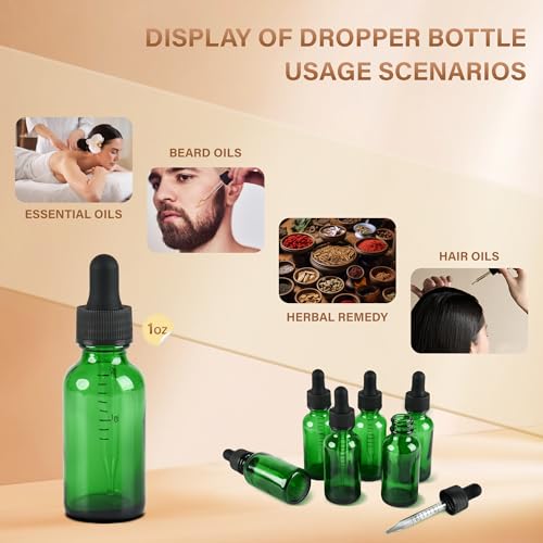 NOOEEISS 6 Pcs, 1oz Dropper Bottle, Green Glass Eye Dropper Bottle,Tincture Bottles with Dropper, Leak-Proof Design, Stronger Suction, for All Kinds of Mixed Liquids - color: Green, size: 1oz-6Pack