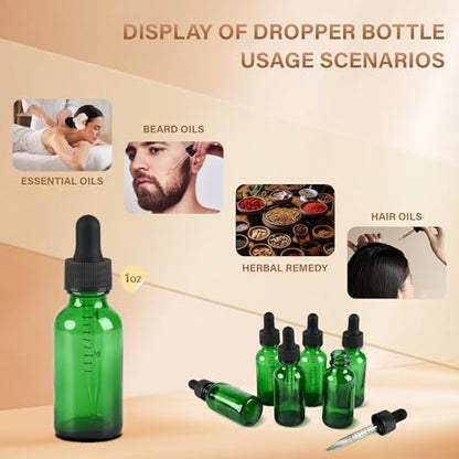 NOOEEISS 6 Pcs, 1oz Dropper Bottle, Green Glass Eye Dropper Bottle,Tincture Bottles with Dropper, Leak-Proof Design, Stronger Suction, for All Kinds of Mixed Liquids - color: Green, size: 1oz-6Pack