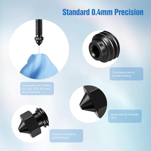 Nozzles for Elegoo Centauri Carbon (5-Pack) 0.4mm Hardened Steel Nozzle Kit Wear-Resistant & High-Temperature, 3D Printer Extruder Hotend Accessories - color: 5 Nozzles