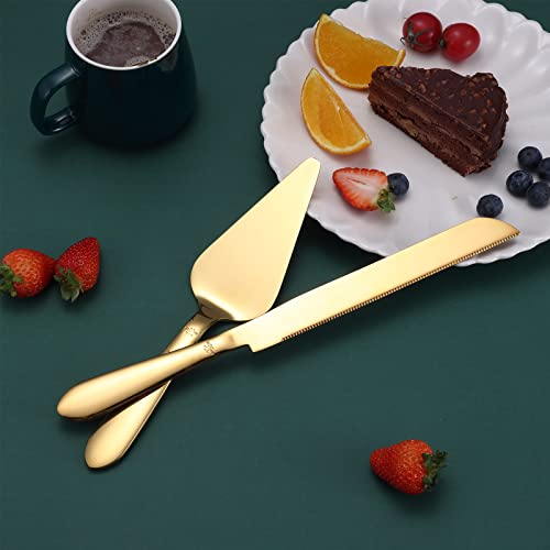 Eisinly Wedding Cake Cutting Set, Cake Knife and Server Set, 2Pcs Gold - color: Gold, size: 13.0 Inch-Standard