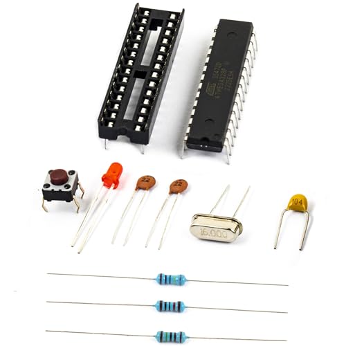 Breadboard Basic Kits for Arduino Project Atmega328P-PU Atmega328p with Uno R3 Bootloader, Dip28 Socket,16MHz Crystal, 1M Resistor, 100nF Capacitor, Reset Tactile Switch