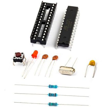 Breadboard Basic Kits for Arduino Project Atmega328P-PU Atmega328p with Uno R3 Bootloader, Dip28 Socket,16MHz Crystal, 1M Resistor, 100nF Capacitor, Reset Tactile Switch