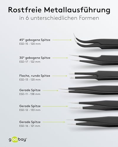 goobay 74095 Tweezers Set of 6 + Precision Side Cutters/Tweezers and Pliers as Watch Tool, Model Making Tool and Small Repairs/Small Tool Set/Preparation Cutlery/Stainless Steel