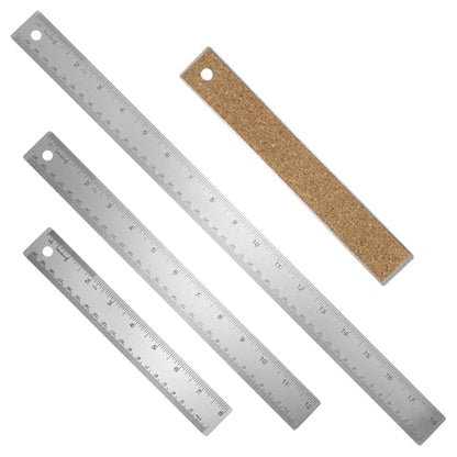 HARFINGTON 3pcs Stainless Steel Metal Ruler 20/30/45cm Straight Edge with Cork Backing Non-Slip Inch Metric Metal Ruler for Classroom Office Home Engineering Drafting Tools - size: 20/30/45cm