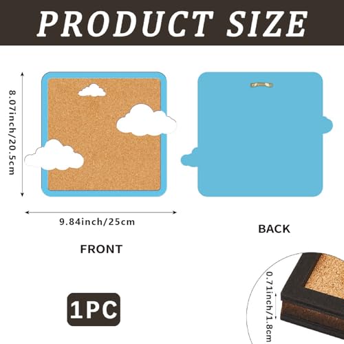 CRASPIRE Square Pin Cork Board Framed Bulletin Display Badge Cloud 9.8x8.1 Wooden Decorative Corkboard Wall Mounted Memory Memo Brooch Lapel Holder Storage for Home Office School Classroom Wedding - style: Blue Cloud