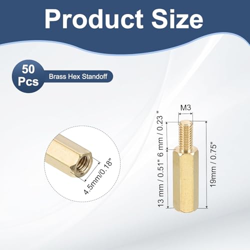 PATIKIL 50 Pcs Male to Female Thread Spacer Screws M3 x 13mm + 6mm Brass Hex Standoff PCB Motherboard Spacer Screw Nut for Drone Quadcopter Computer Electronic Projects Circuit Board - size: M3 x 13mm + 6mm