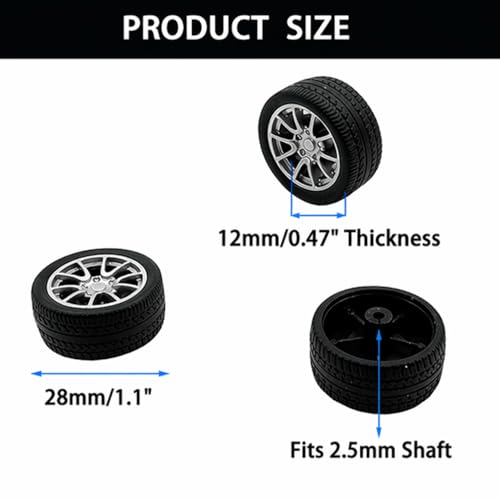10PCS Toy Car Wheels 28mm Rubber Tire Wheels with Metal Shaft for RC Car Truck DIY Model Toy Wheel Replacement Accessories (2.5x28mm) - style: 2.5x28mm