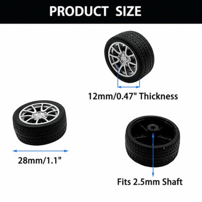 10PCS Toy Car Wheels 28mm Rubber Tire Wheels with Metal Shaft for RC Car Truck DIY Model Toy Wheel Replacement Accessories (2.5x28mm) - style: 2.5x28mm