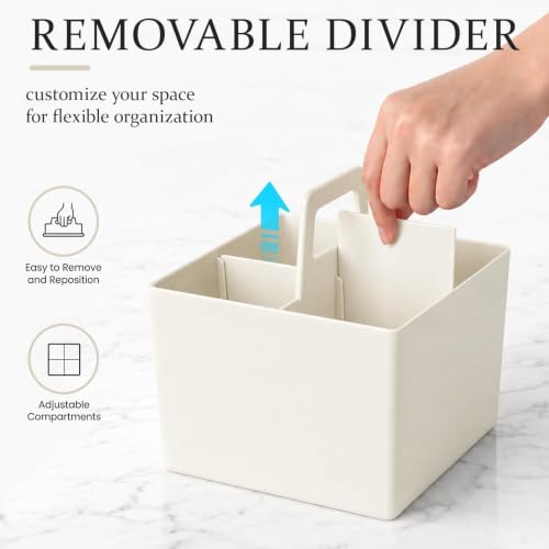 Multipurpose Caddy Organizer with Handle Plastic Desk Storage, White - color: White, size: Square