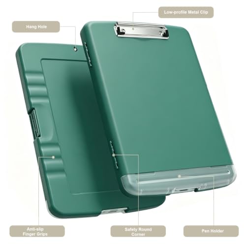Piasoenc Clipboard with Storage, 8.5 x 11 Clip Board with Pen Holder, Green - color: Dark Green