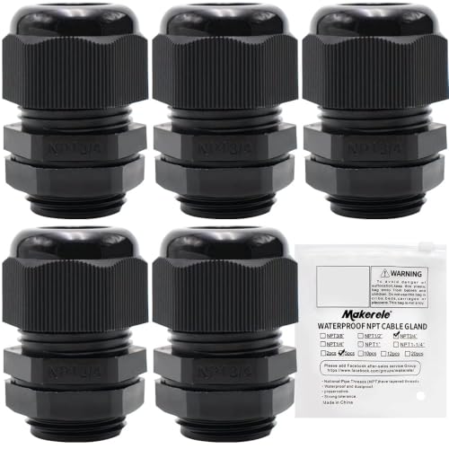 MAKERELE 3/4” 5pcs NPT Cable Glands Waterproof Adjustable 13-18mm - color: Black, size: 3/4" 5pcs BAG