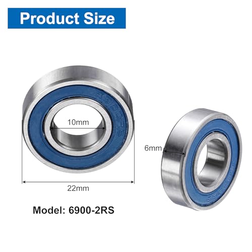 uxcell 8 Pcs 6900-2RS Deep Groove Micro Bearing, 10x22x6mm Chrome Steel - size: 6900-2RS