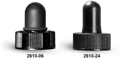 Clear Glass Black Bulb Pipette Dropper - 7mm x 107mm Fits 24/400 Bottles - size: 24/400 (7mm x 107 mm) , 144 Caps per Case