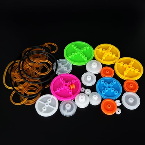 115PCS 0.5 Module Plastic Gear Set Belt Pulley with Rubber Band Single Gear Reduction Gear Spindle Gear Small Motor Gears for DC Motor RC Car Truck Robot Helicopter DIY Model Toy Parts (115)