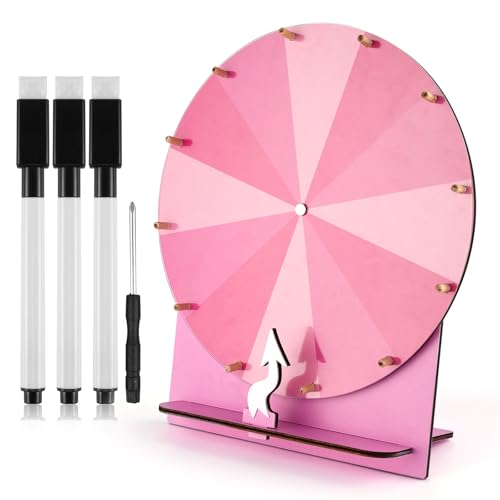 NQEUEPN Wooden Spinning Wheel, 11.4inch Prize Wheel Spinning Prize Tabletop Spinner Raffle Roulette for Fortune Game Carnival Trade Show (Pink) - color: Pink