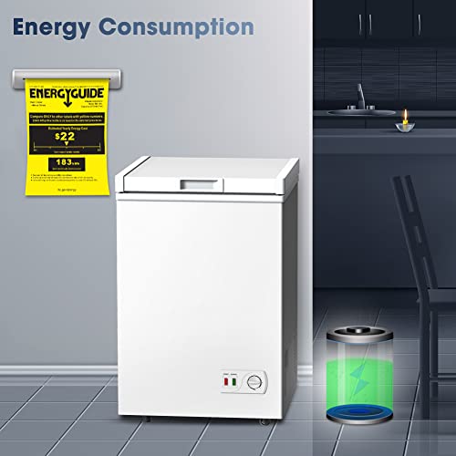 LifePlus Chest Freezer, Compact Deep Freezer 7 Adjustable Temperature with Removable Basket, Top Open Door Freezer Upright for Apartment Home (4.2 cu.ft.) - color: white