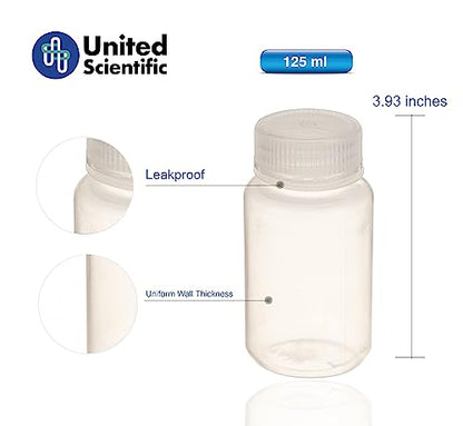United Scientific™ Sample Bottles with Lids, Polypropylene, 125ml, 12-Pack - size: 4 oz (Pack of 12)