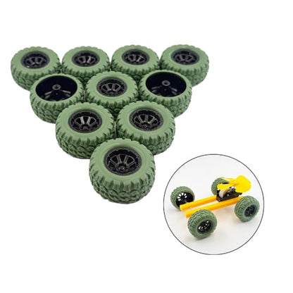 10PCS Toy Wheel Model Car Rubber Tire Wheel with 5PCS Shaft Round Rod Axles for RC Car Truck Robot DIY Model Building Parts (2x33mm Green) - style: 2x33mm Green