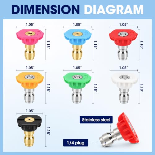 Pressure Washer Tips, Set of 7 Pressure Washer Nozzle Tips with Nozzle Holder, 1/4 Inch Quick Connect, 4000 PSI
