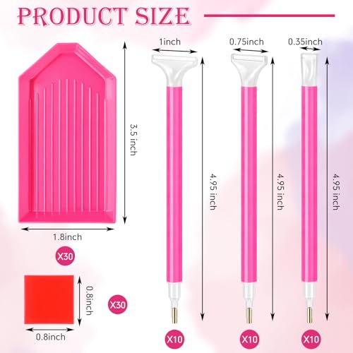 Affrolling 90 Pcs Diamond Art Tools, Drill Pens Trays Glue Clay - color: Rose Red