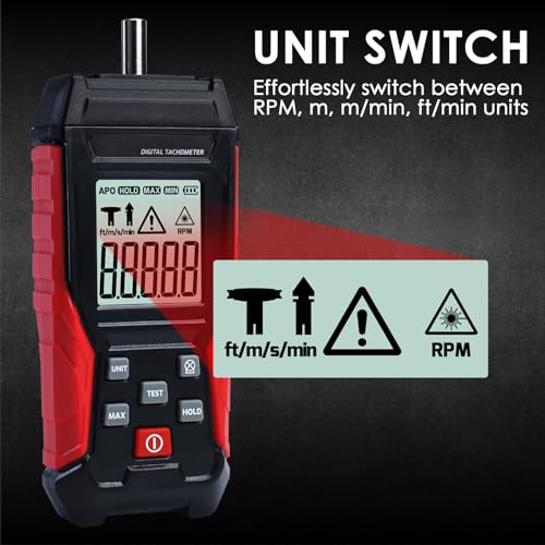 Digital Tachometer 2-in-1 Non-Contact Laser Photo Tachometer 3~99,999RPM & Contact RPM Meter Gauge 3~19,999RPM Handheld RPM Tachometer Tester with Contact Probes for Line Speed and Motor RPMs Testing - color: Tachometer