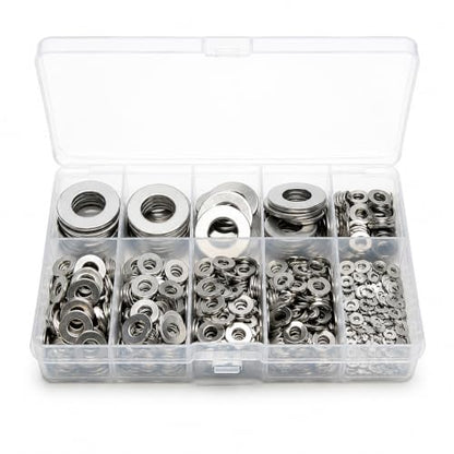 1000PCS Flat Washer Assortment Kit – Stainless Steel,9 Sizes (M2 M2.5 M3 M4 M5 M6 M8 M10 M12) for Screws, Bolts, Industrial, DIY, Furniture & Automotive Projects