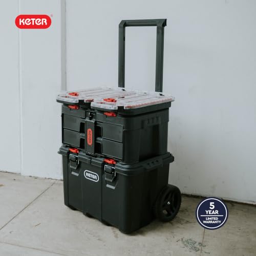 Keter Stack N Rolling Tool Box Modular Storage System 4 Piece - color: Black/Red, size: 4PC System
