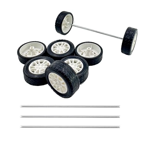 8PCS Toy Car Wheel RC Car Rubber Tire Wheel with Metal Shaft Axles for RC Car Truck Robot DIY Model Car Building Parts (3x38mm) - style: 3x38mm