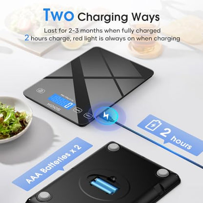 KOIOS 33lb Kitchen Scale 0.1oz Precision,Batteries & USB-C Charging(Black) - color: Black