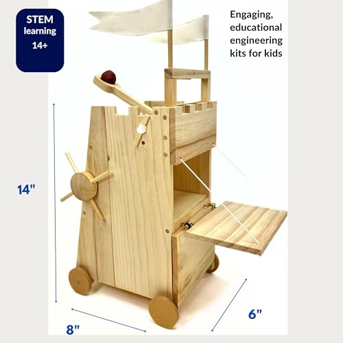 PATHFINDERS STEM Kit – Medieval Siege Tower with Catapult | Wooden Building Kit for Teens and Adults | Engineering & Physics Toy | Hands-On STEM Project