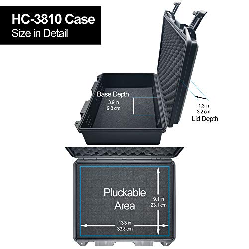Lykus HC-3810 Waterproof Hard Case with Foam, Inner Size 14.33*10.24*4.53in - color: Black, size: HC-3810