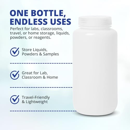 United Scientific HDPE Sample Bottles with Lids, 500ml, Wide Mouth, 24-Pack - size: 16 oz (Pack of 24)