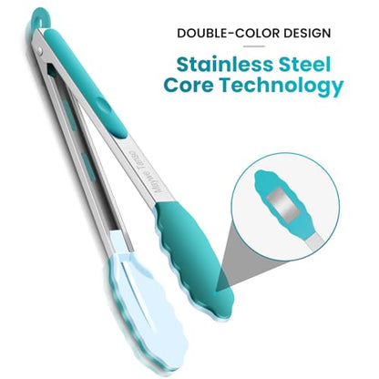 12-Inch Kitchen Tongs for Cooking with Silicone Tip,Turquoise - color: 12"-Turquoise