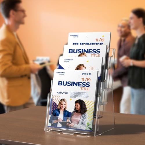 MaxGear Acrylic Brochure Holder 6"x9", 4 Tier, 2 Pack - size: 6"x9"-4 Tier