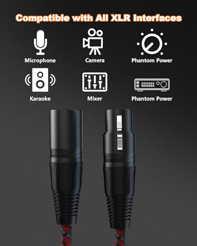 XLR Cables 3ft 2Pack,Short Microphone Cable OFC Balanced Shielded - color: Black-Red, size: 3 Feet