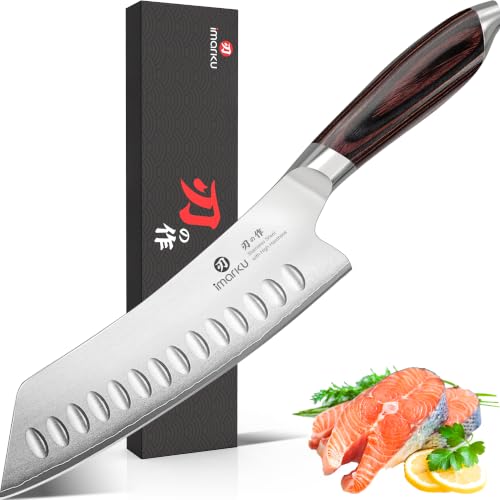 imarku Japanese Santoku Knife 7 Inch, 10Cr15CoMoV 3-Layer Stainless Steel - color: Arctic Silver