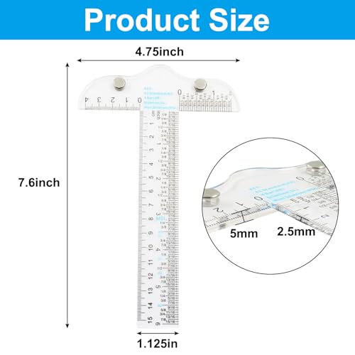 Murtenze 1 Pack Acrylic Clear T-Square Ruler, 6" Transparent T Ruler Drafting Tools, Dual Side Measuring Crafting for Drafting and General Layout Work Art Framing