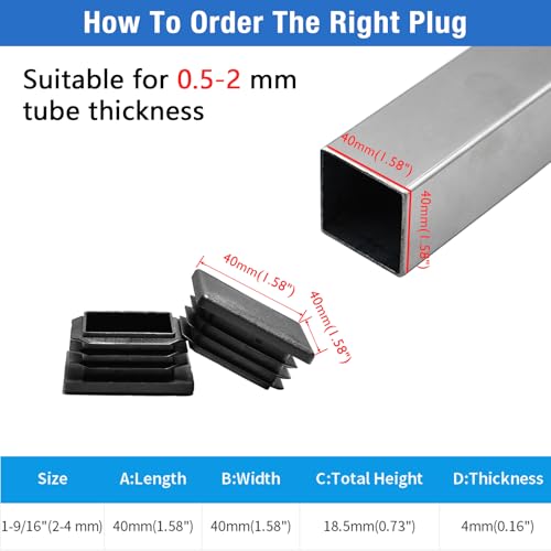 4 PCS 1-9/16"x1-9/16 Black Square Tube End Cap Plastic Plugs - color: Black, size: 1-9/16" (2-4 mm) - 4 pcs