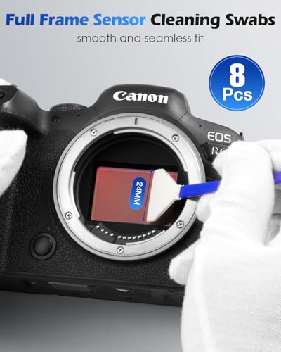 Zacro 24mm Full Frame Sensor Cleaning Swab*8 + 20ml Sensor Cleaner for DSLR SLR Digital Camera CMOS Sensor Cleaning, Compatible with Nikon Sony Canon (Add: 8*Cotton Swabs + 1*Cleaning Cloth) - size: 24mm