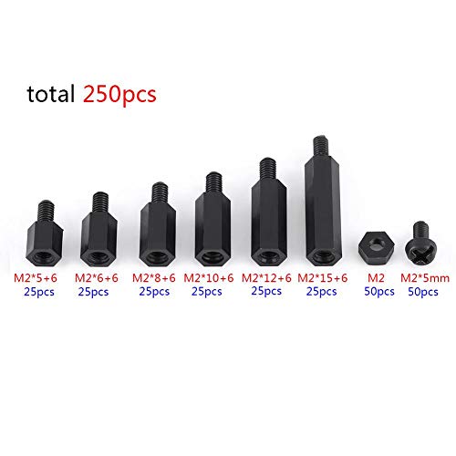 250pcs Plastic Shims Standoffs Nylon Spacer Nylon M2 M3 Male Female Hex Column Standoff Screws Nuts Assortment Kit, for Communication Electroplating M2 Male Standoff C