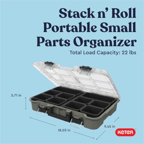 Keter Stack N' Roll Camping Gear Organizer, Portable Storage Organizer - color: Olive Green, size: Tool Organizer