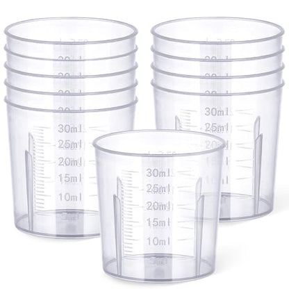 Gartful 30ml Plastic Measuring Cups - 10 Pack, 1oz Precise Mini Mixing Tools for Resin Jewelry, Nail Art, Essential Oils, Glue, Paint, Stain - size: 30ml