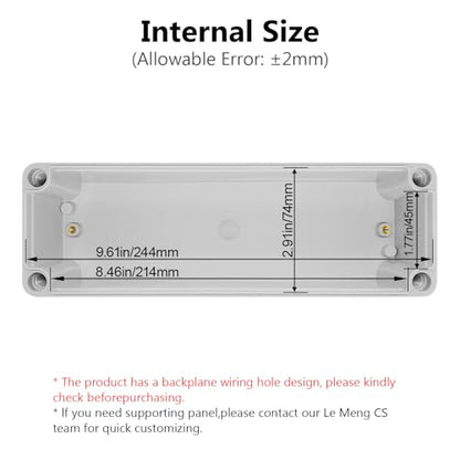 LeMotech IP67 Waterproof Junction Box ABS Plastic Project Box Dustproof Electrical Box Outdoor Enclosure for Electronics DIY Case Gray 9.8X 3.1x 3.3 inch (250x 80x 85 mm) - size: 9.8" x 3.1" x 3.3" (1pc)