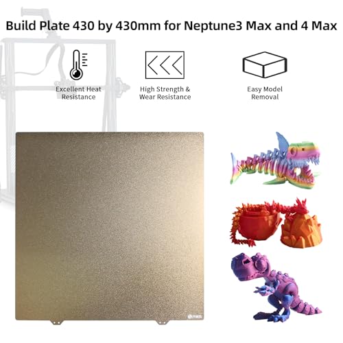 FYSETC Build Plate for Neptune3 Max - 430x430mm PEI Sheet - Double Sided Textured Print Bed: Flexible Spring Steel Surface with Magletic Base for Neptun 4 Max Kobra Max, CR-6 Max 3D Printer