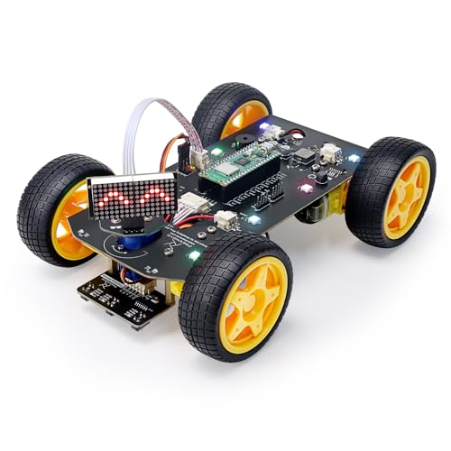 Freenove 4WD Car Kit for Raspberry Pi Pico W (Included) (Compatible with Arduino IDE), Dot Matrix Expressions, Obstacle Avoidance, Line Tracking, Light Tracing, Colorful Light, App - color: Ordinary Wheels with Raspberry Pi Pico W